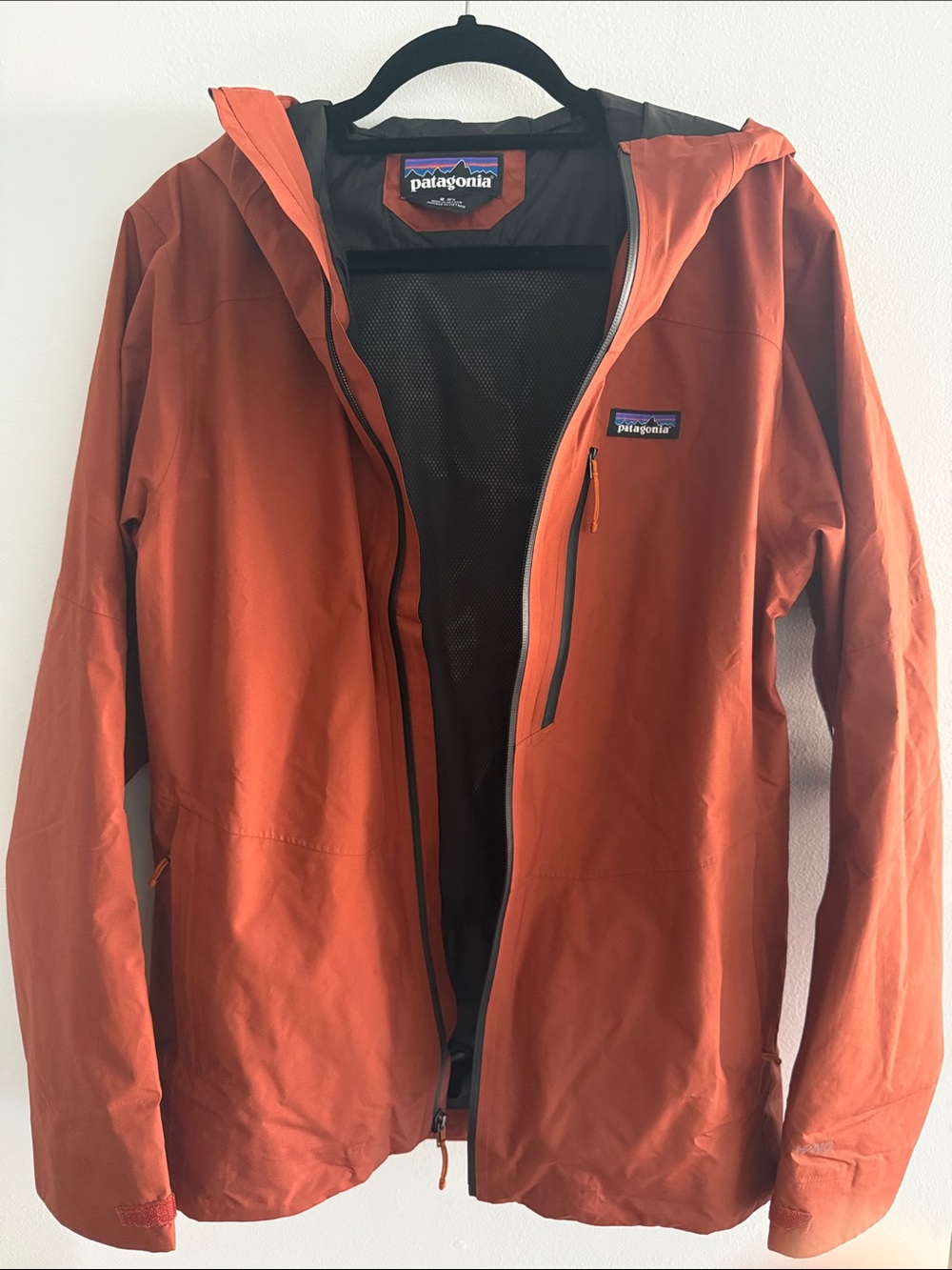 Patagonia Men's Orange Hooded Rain Shell Jacket
